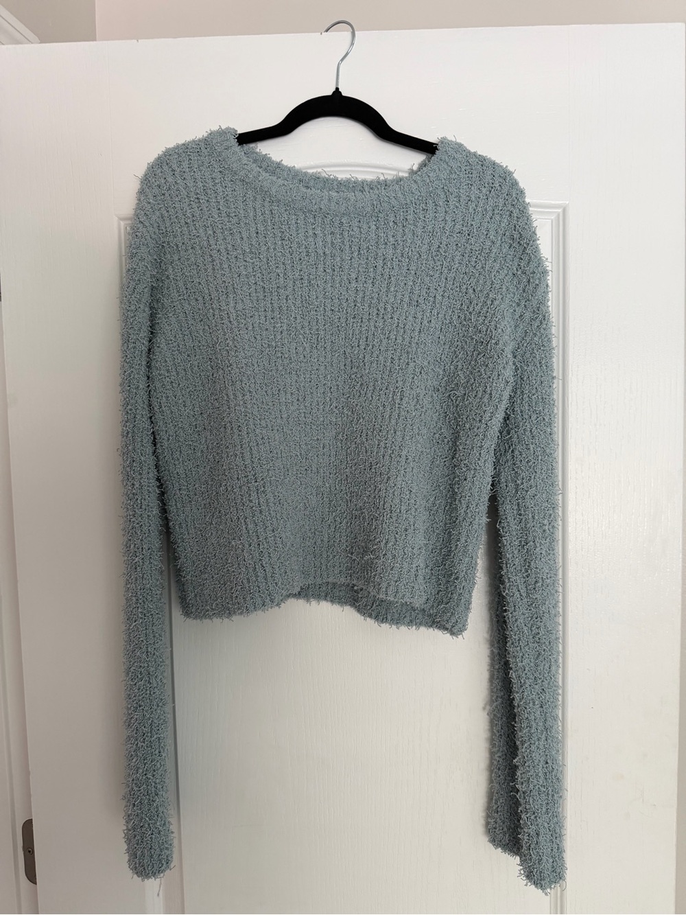 She + Sky Plush Crewneck Sweater in Pale Blue